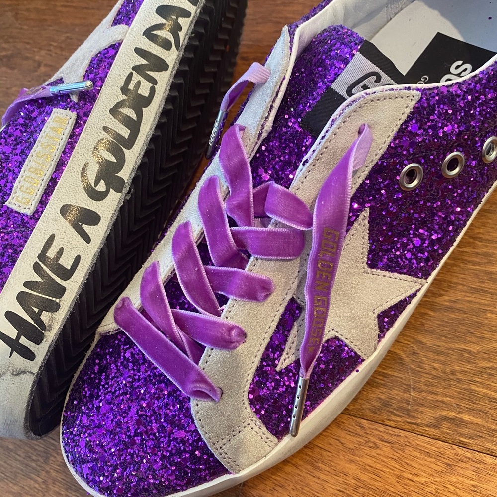 Superstar Golden Goose with Purple Glitter